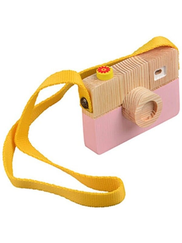 Kara Tahtalı Ahşap Pembe Fotoğraf Makinesi