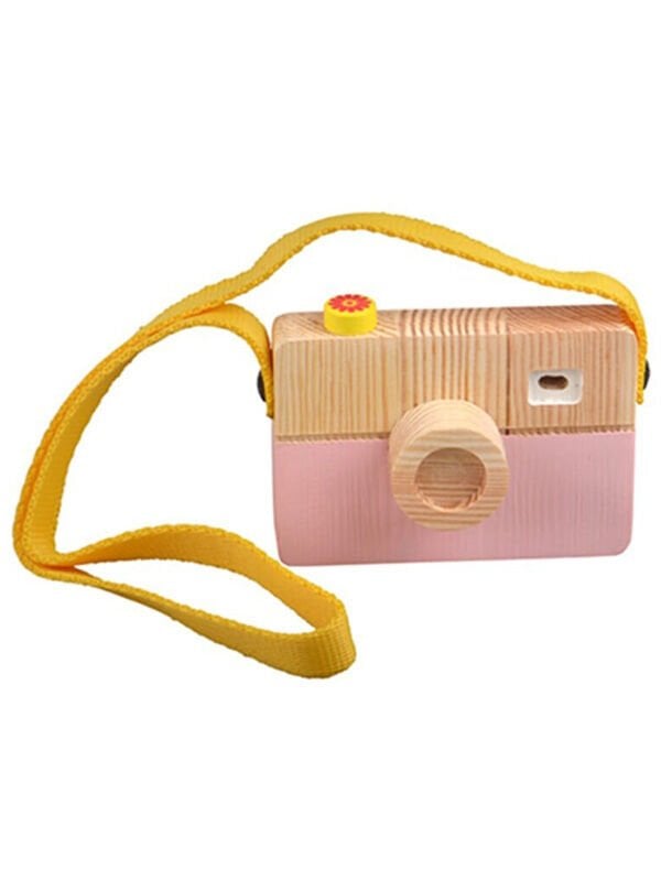 Kara Tahtalı Ahşap Pembe Fotoğraf Makinesi